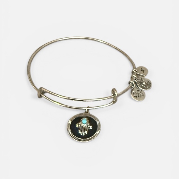 🪬ALEX AND ANI🪬Hamsa with Faux Turquoise Accent Charm Bangle in Shiny Silver/NWOT - Picture 2 of 3